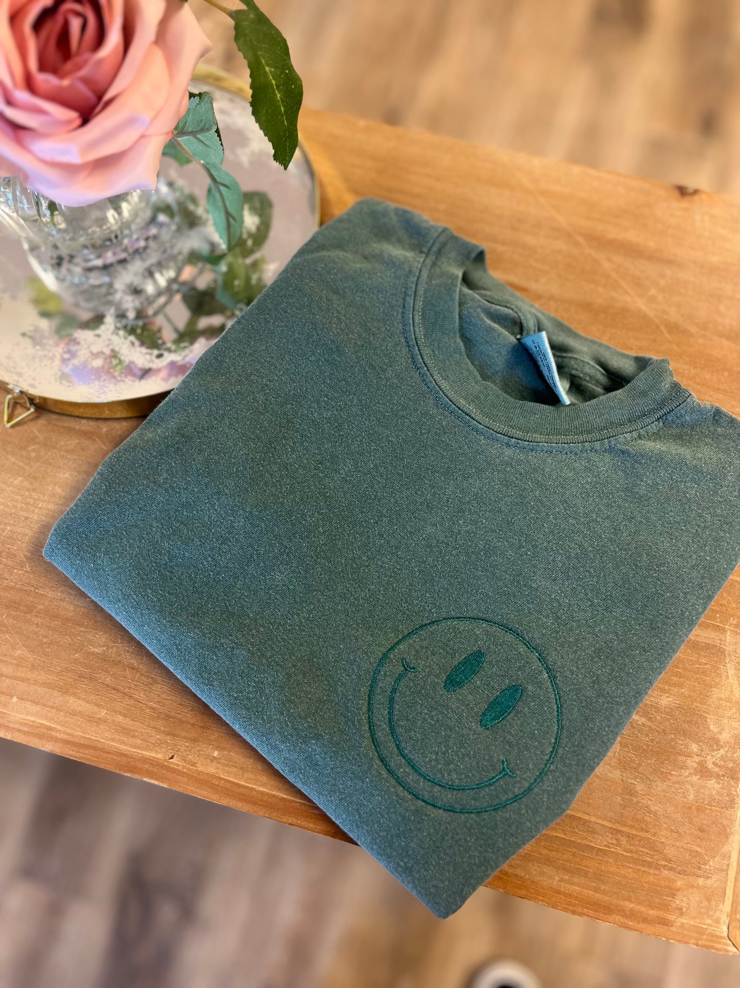 Embroidered Happy Face Tee