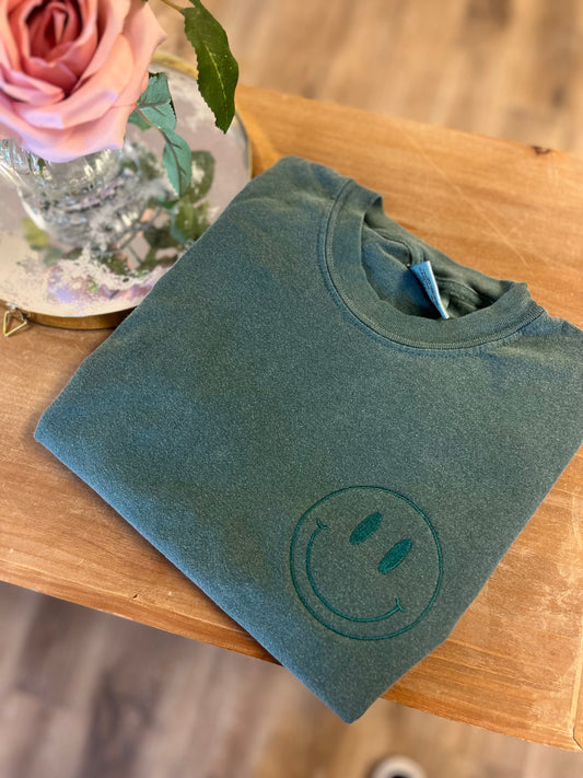 Embroidered Happy Face Tee