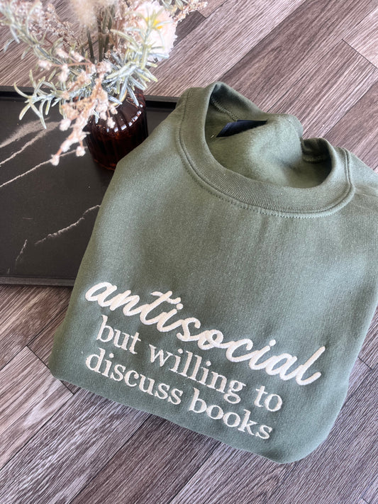 Antisocial (but willing to discuss books) Crewneck