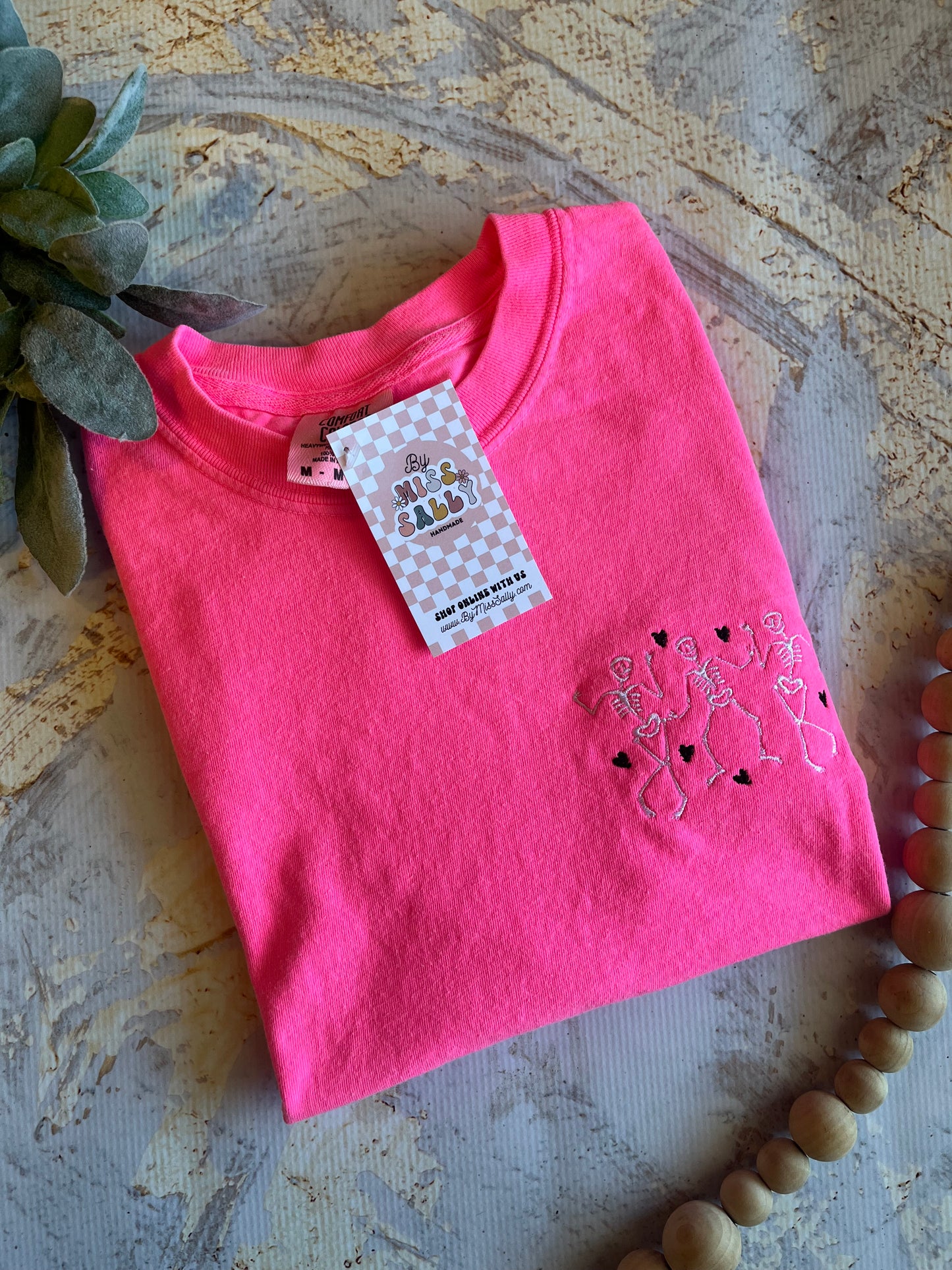 Embroidered Valentines Day Dancing Skeletons Tee