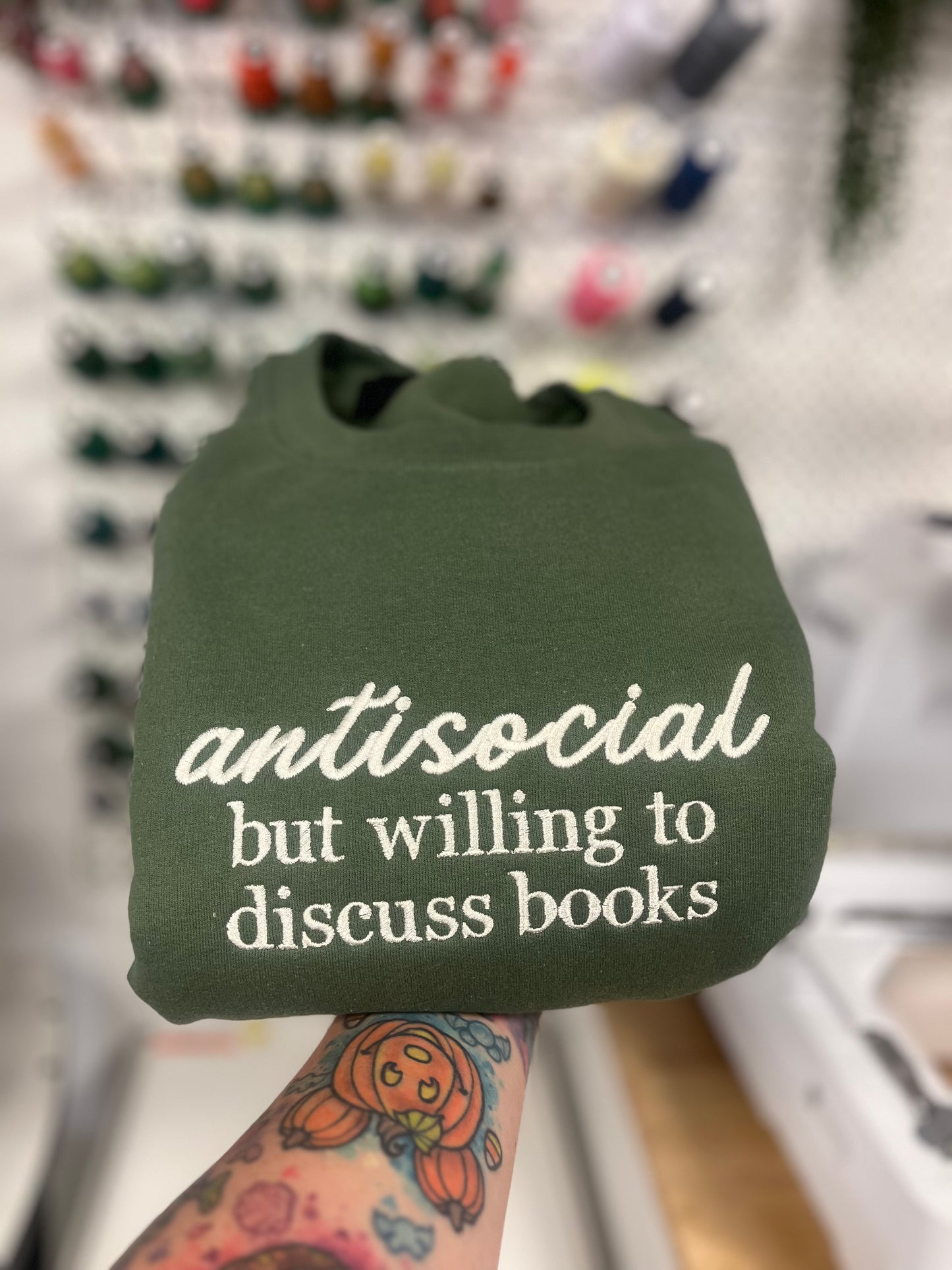 Antisocial (but willing to discuss books) Crewneck
