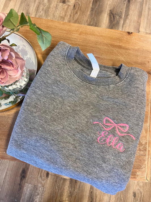 Custom Name Bow Crewneck Sweatshirt
