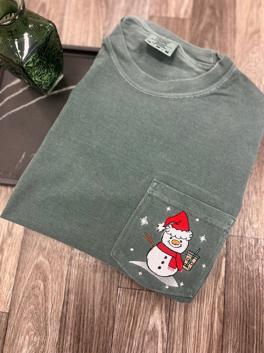 Embroidered Snowman Pocket Tee