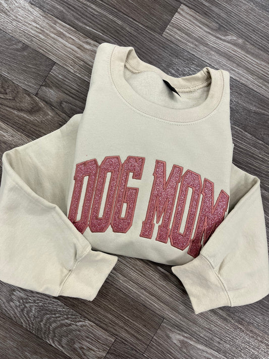 Varsity Glitter Dog Mom Crewneck