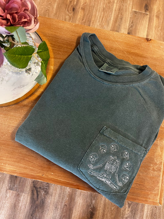 Embroidered Skeleton Heads Tee