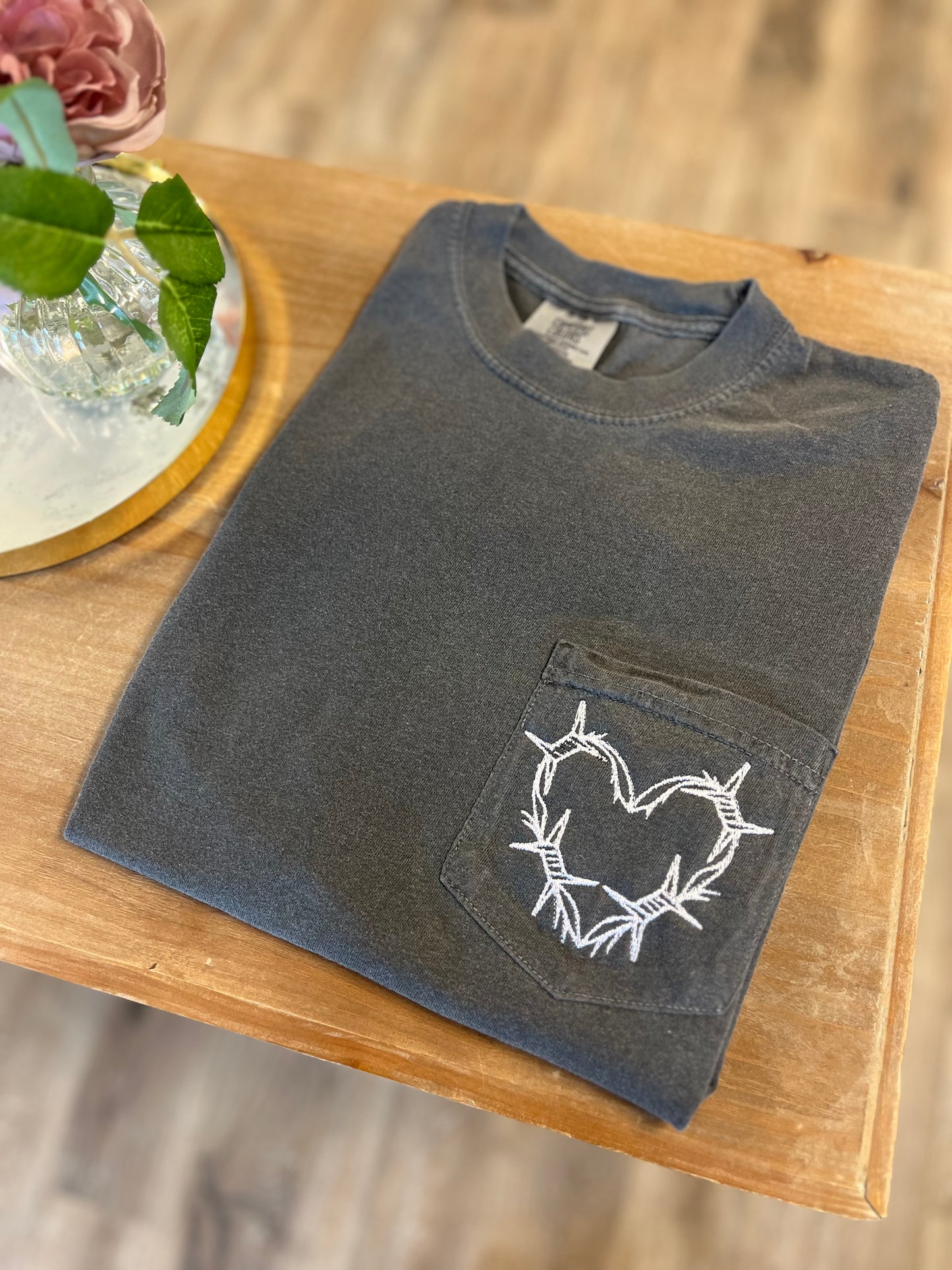Embroidered Love Hurts Pocket Tee