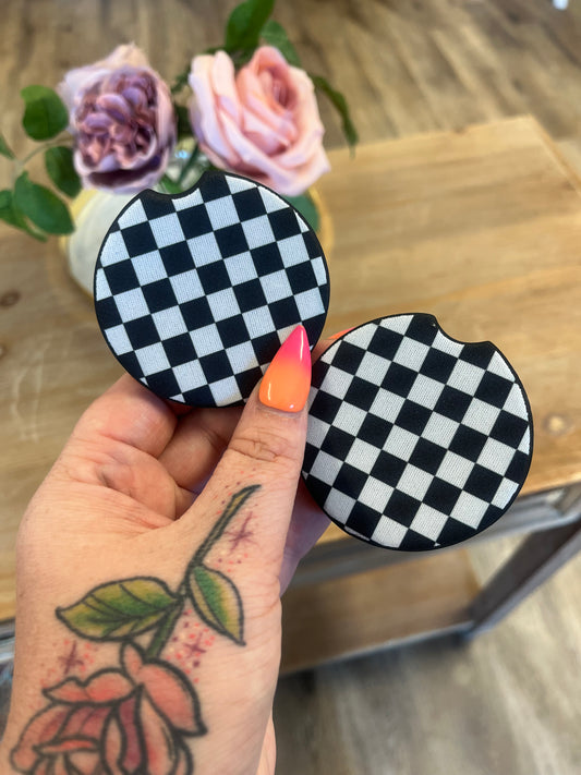 Checker Print Car Coasters