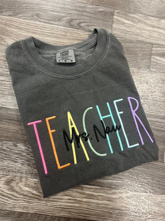 Rainbow Teacher Name Tshirt