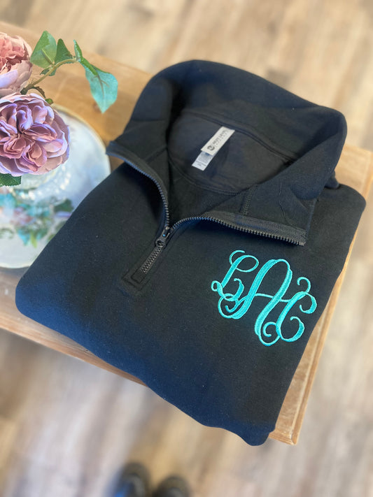 Monogram Quarter Zip Pullover Sweatshirt