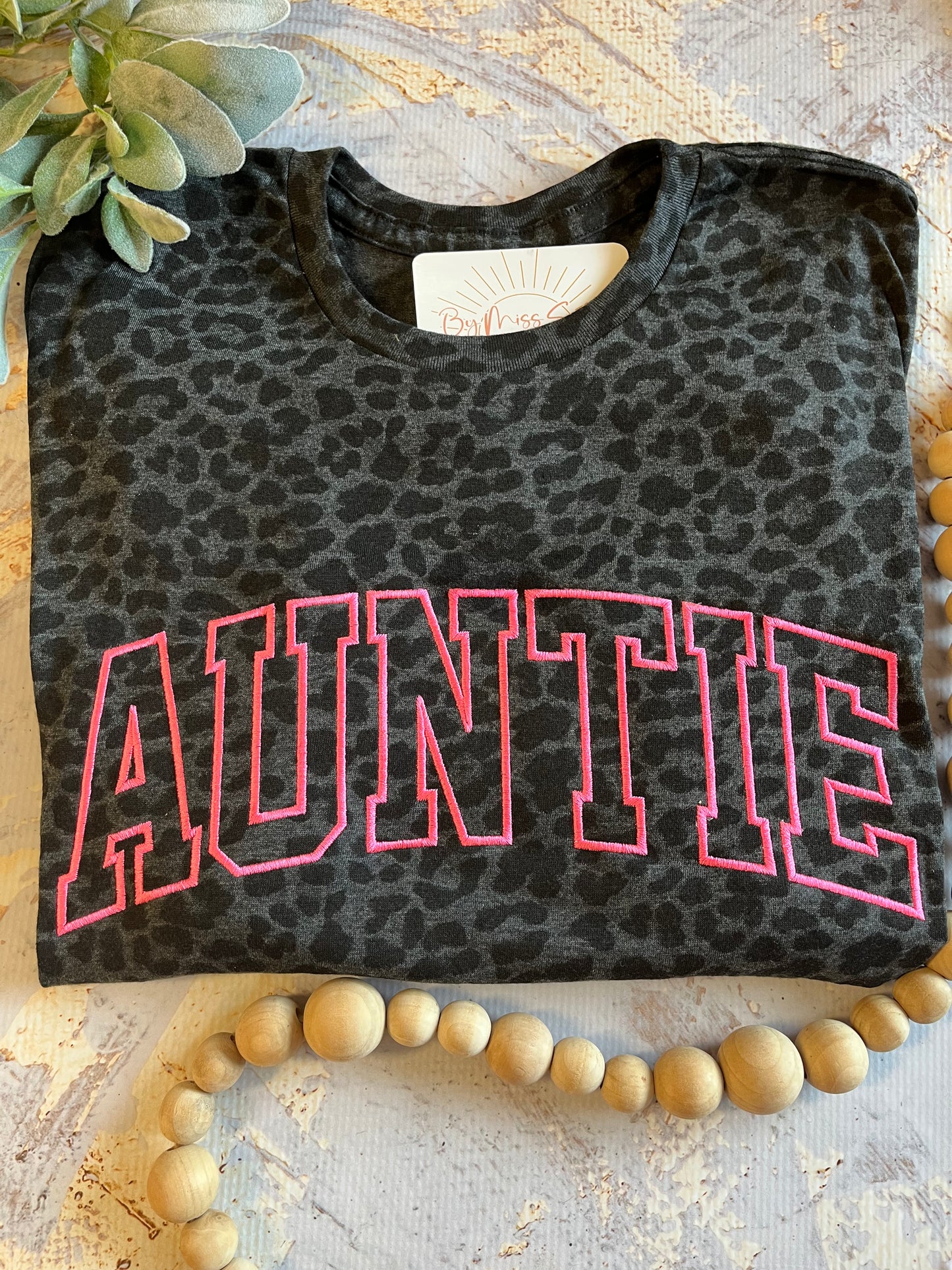 Embroidered Auntie Tee in Black Leopard