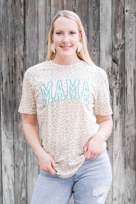 Varsity Mama Cream Leopard Tshirt