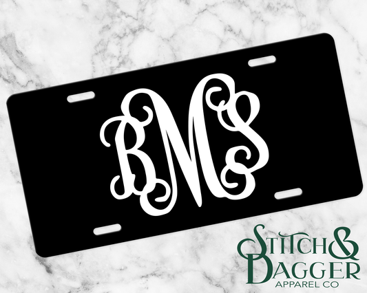 Black Monogram Custom License Plate