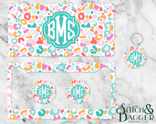 Bright Leopard Monogram License Plate Set