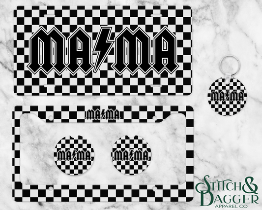 Checkered Mama License Plate Set