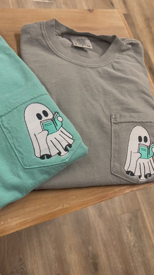 Embroidered Bookworm Ghost Pocket Tshirt