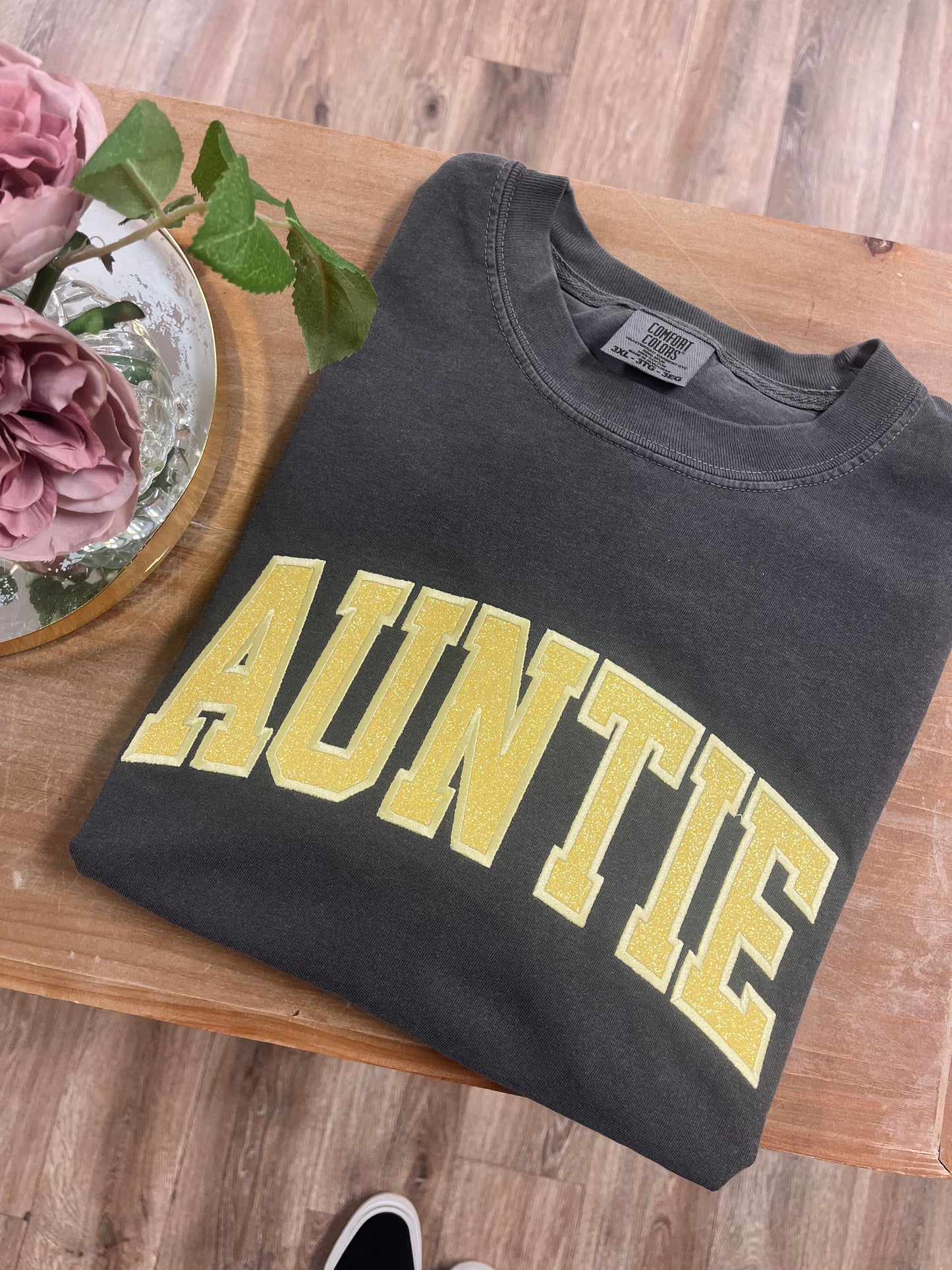 Glitter Varsity Auntie Comfort Colors Tshirt