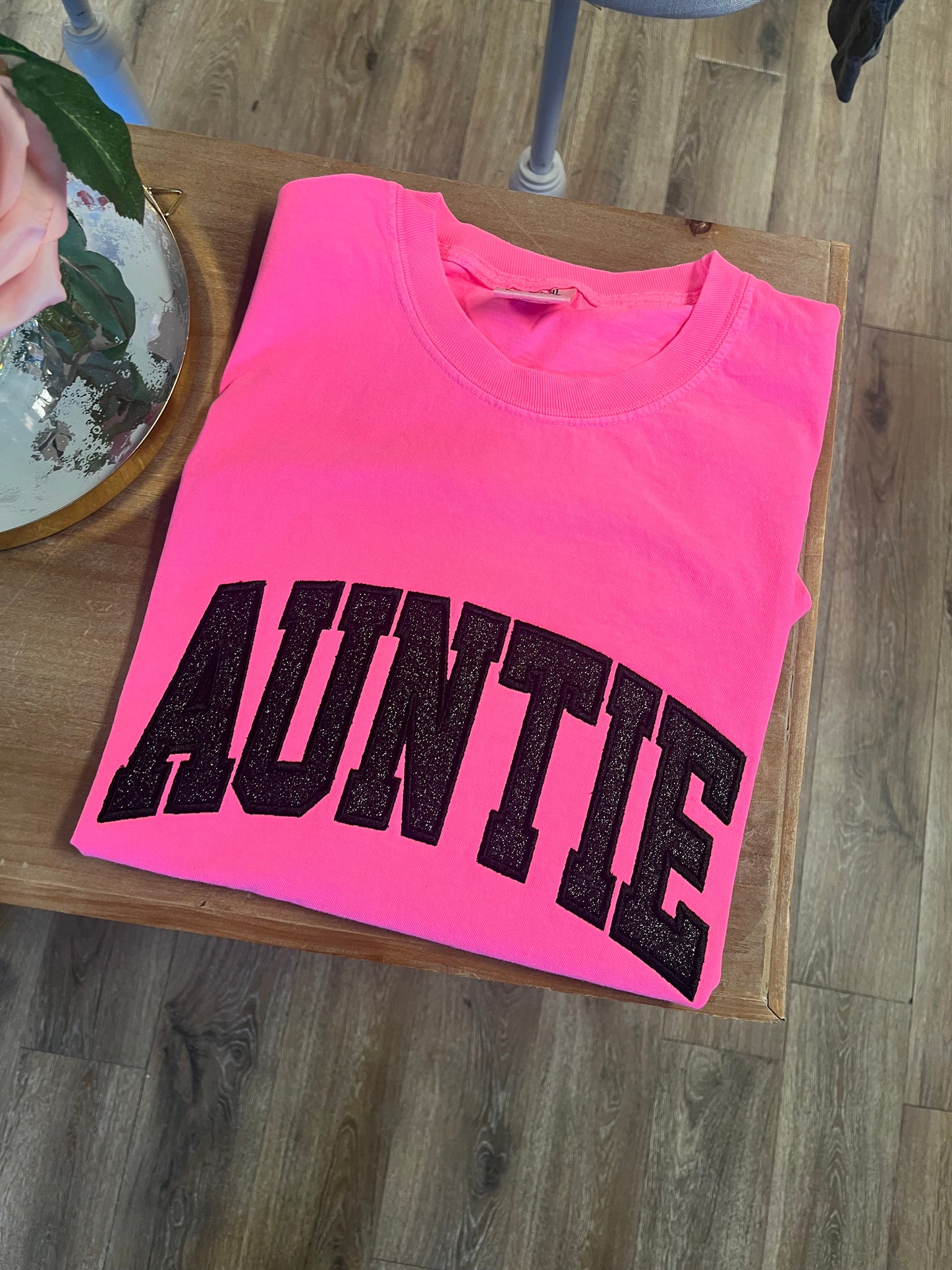 Glitter Varsity Auntie Comfort Colors Tshirt