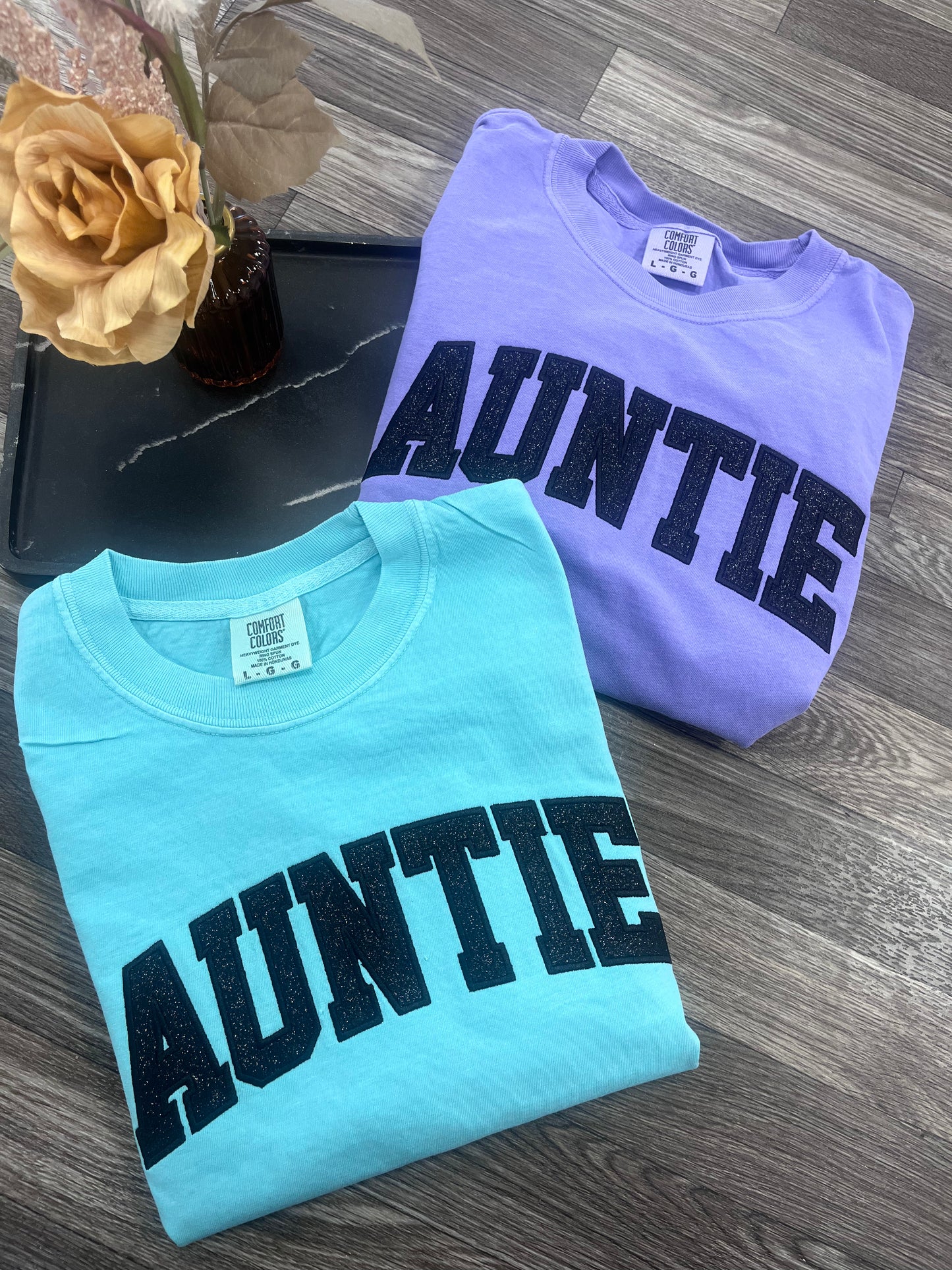 Glitter Varsity Auntie Comfort Colors Tshirt
