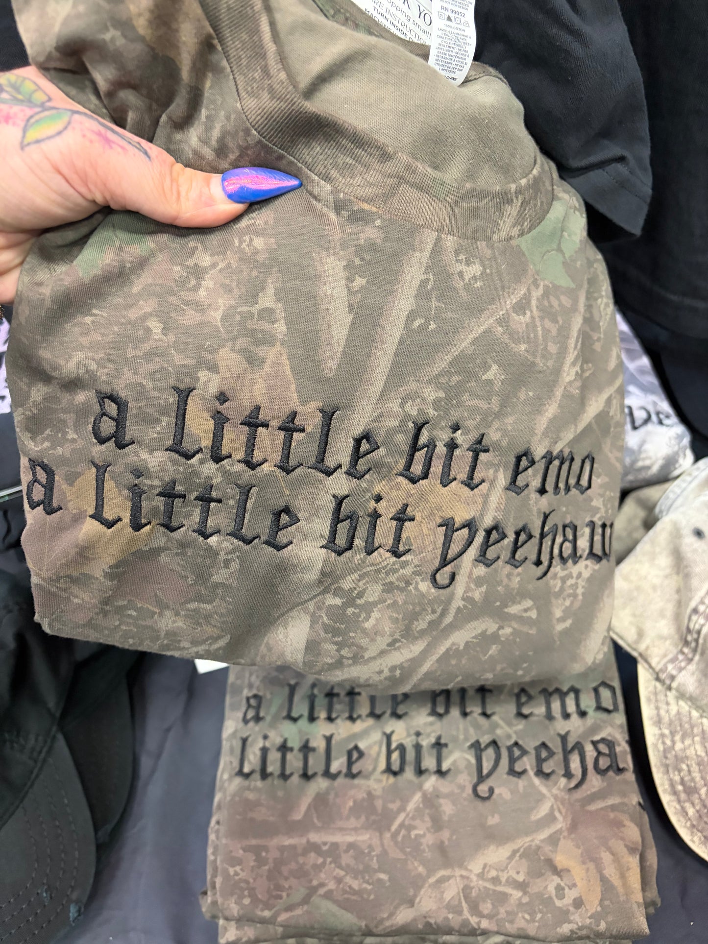 A Little Bit Emo A Little Bit Yeehaw Darkwood Camo Tshirt