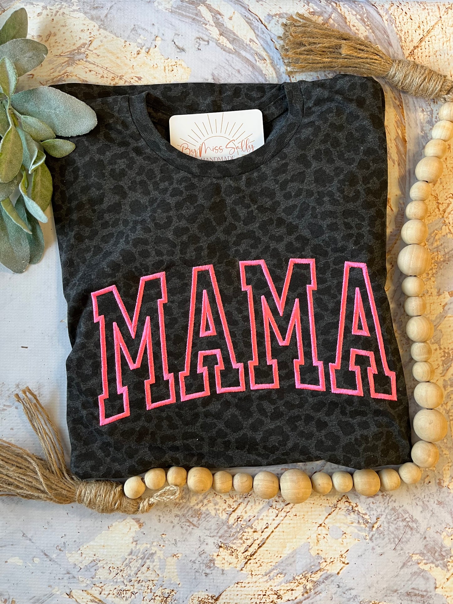Varsity Mama Black Leopard Tshirt