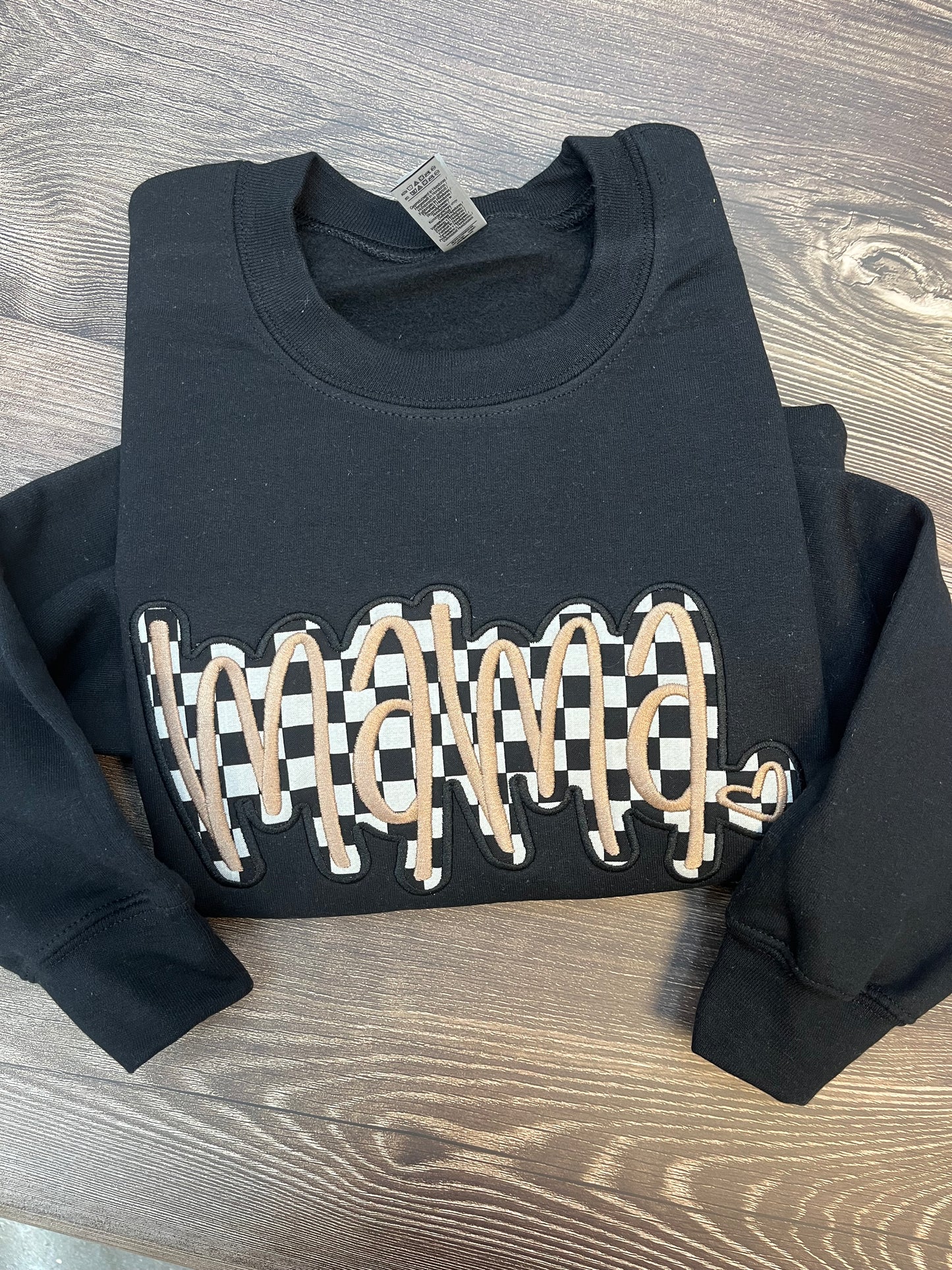 Mama Checkered Applique Crewneck