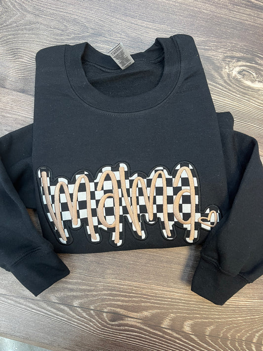 Mama Checkered Applique Crewneck