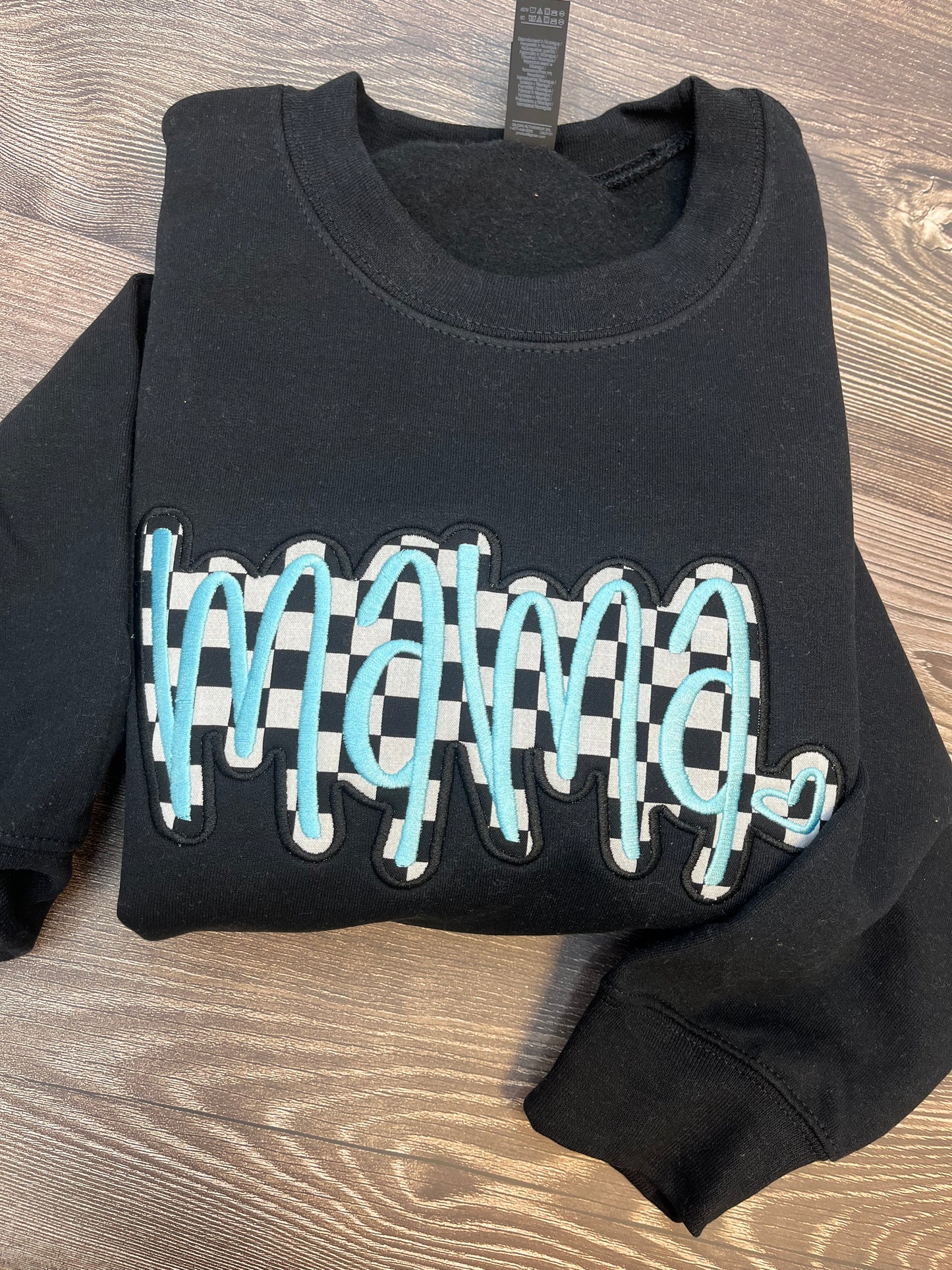 Mama Checkered Applique Crewneck