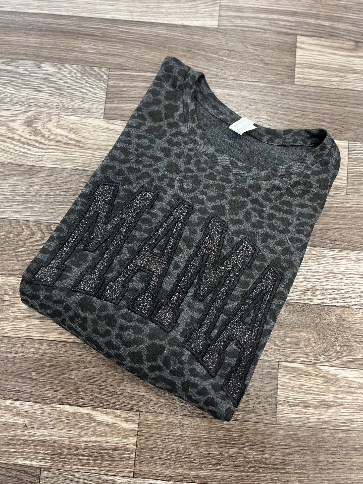 Glitter Varsity Mama Black Leopard Tshirt