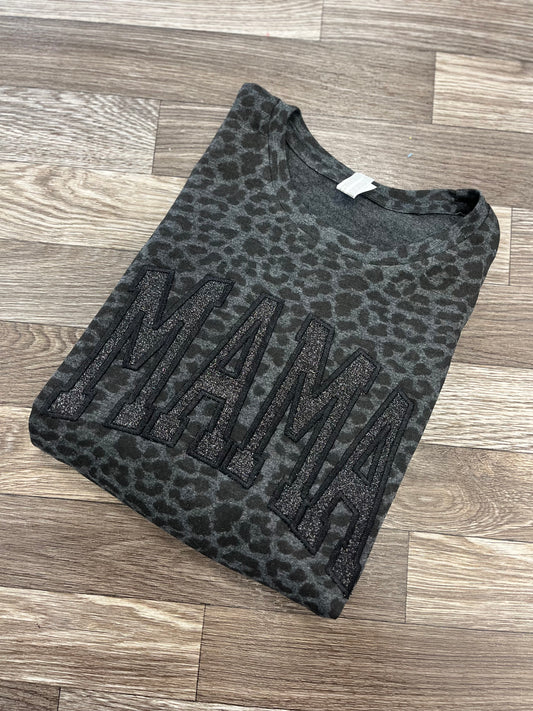Glitter Varsity Mama Black Leopard Tshirt
