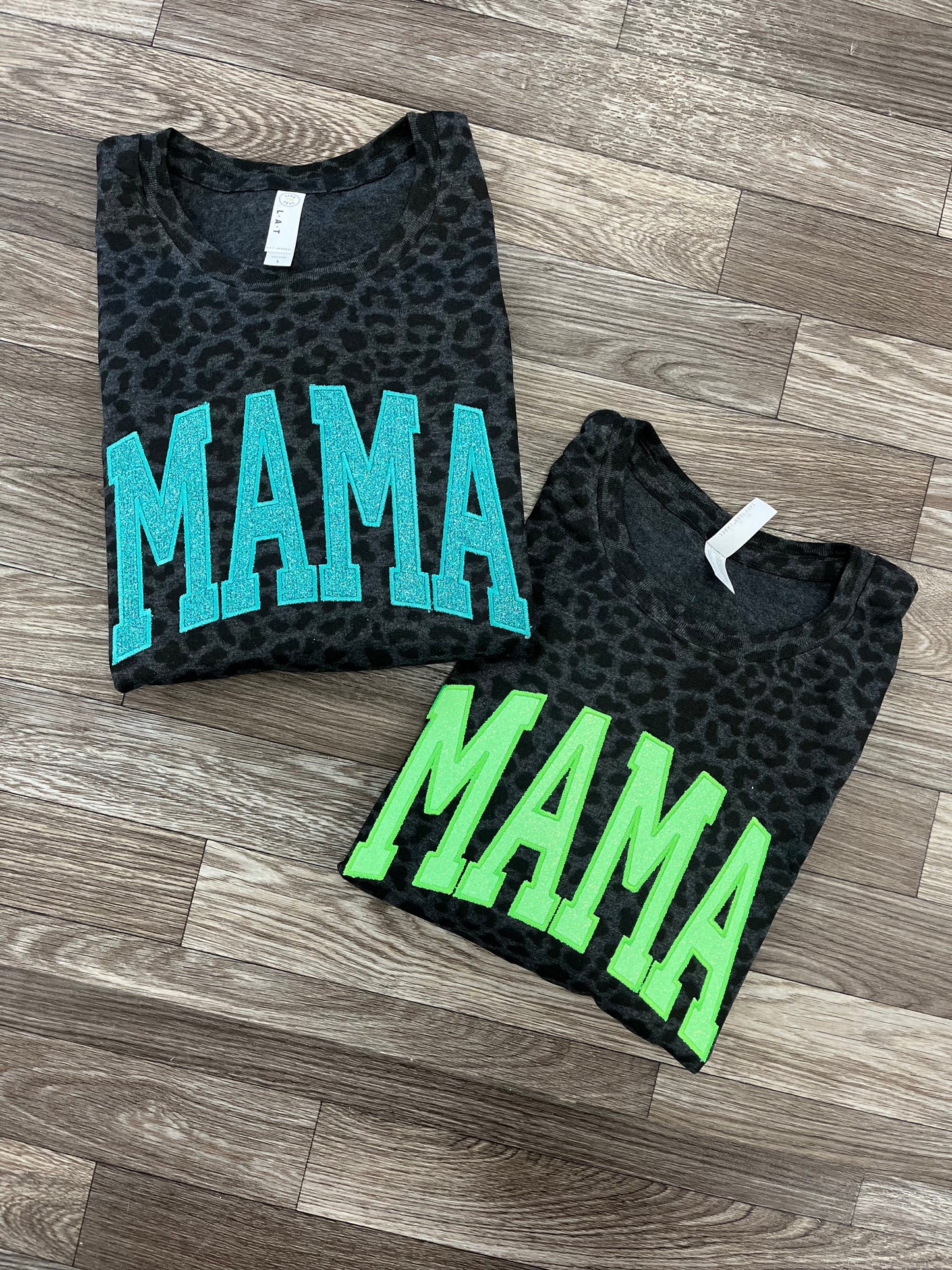 Glitter Varsity Mama Black Leopard Tshirt