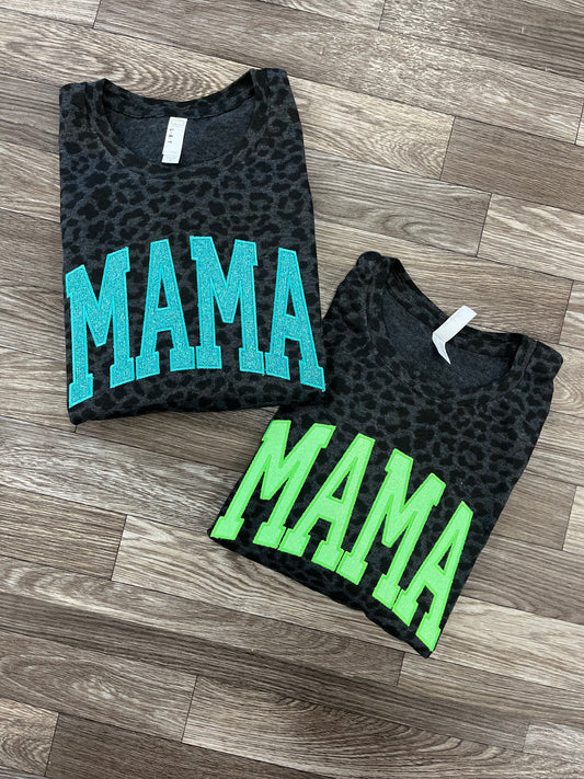 Glitter Varsity Mama Black Leopard Tshirt