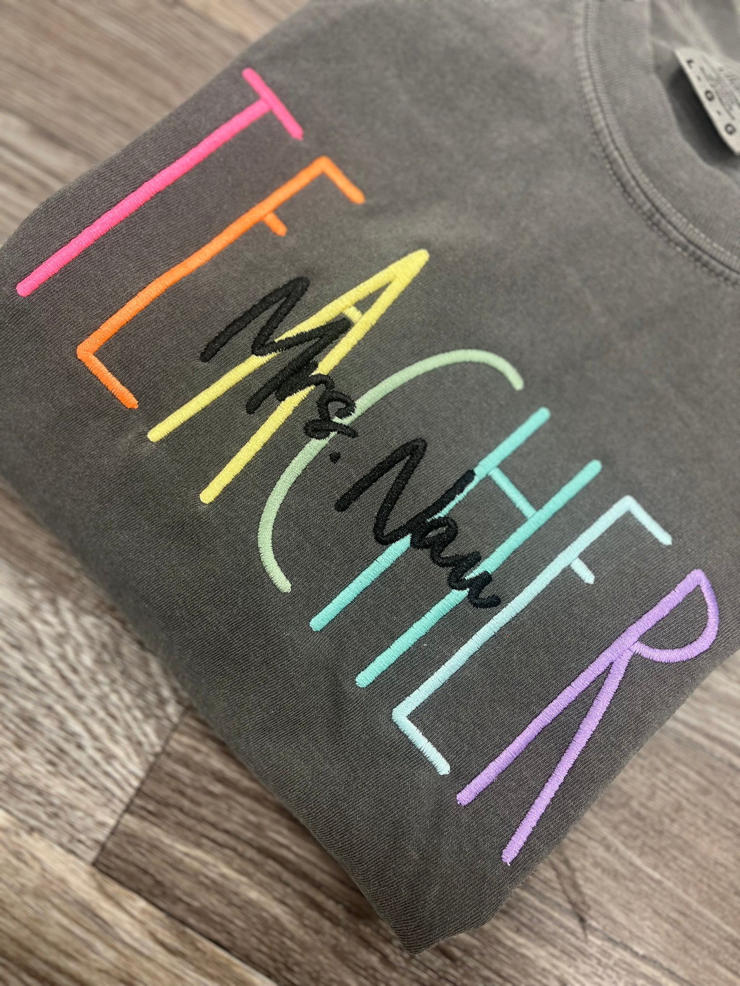 Rainbow Teacher Name Tshirt
