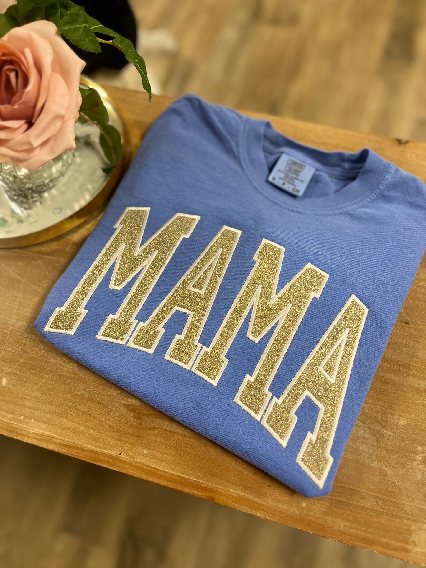 Glitter Varsity Mama Comfort Colors Tshirt