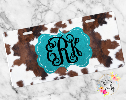 Monogram License Plate - Brown Cow Hide