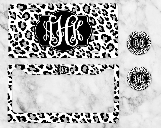 Monogram License Plate Set - Snow Leopard